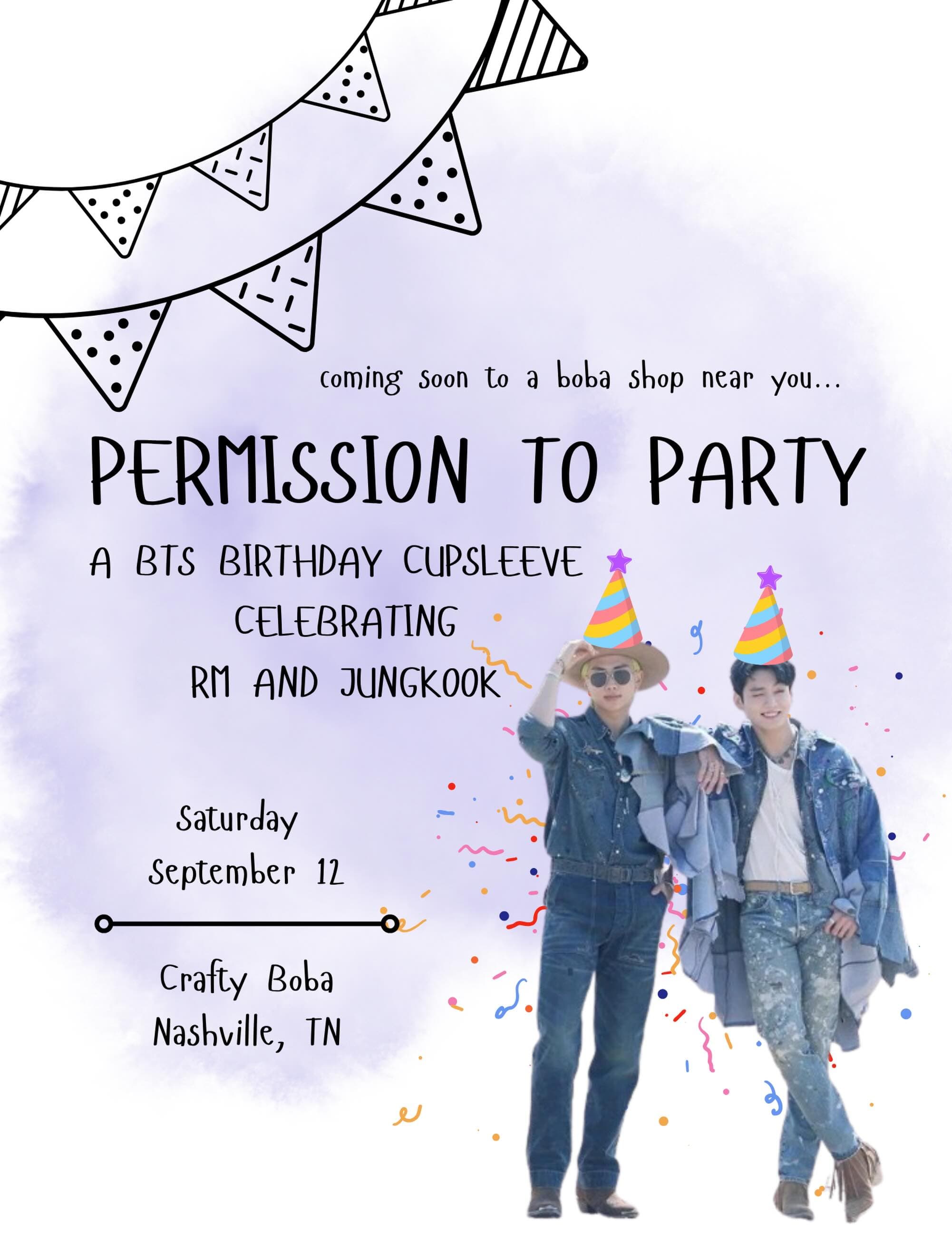 Permission to Party! Namkook birthday cupsleeve
